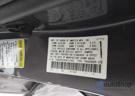 2015 Honda Accord Hybrid Ex-L из США, поврежденный, VIN 1HGCR6F58FA012443